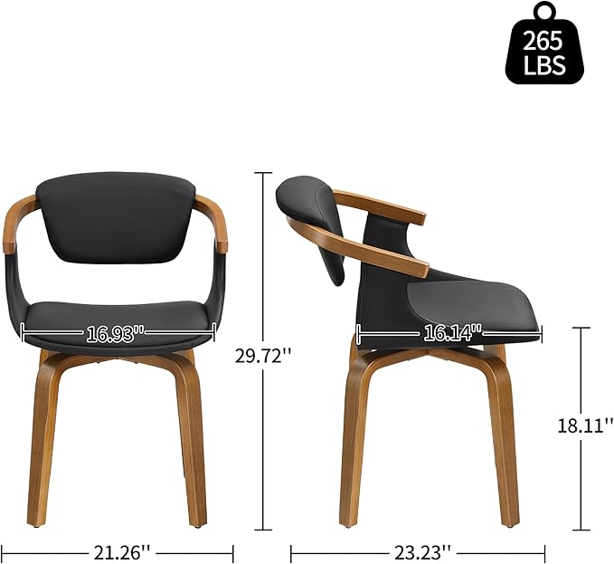 Art Leon Office Chair No Wheels - Mid Century Modern Swivel Desk Chair, Faux Leather Upholstered Accent Chair for Living Room Bedroom Study, Black