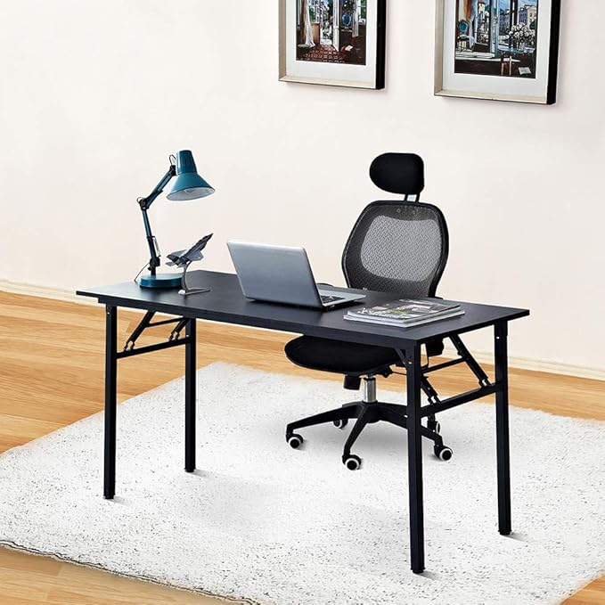Need Home Office Desk - 62 Inches Large Computer Desk Sturdy Black Table Foldable Desk Gaming Computer Table No Assembly Required AC5CB 62inch