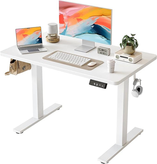 TIQLAB Height Adjustable Electric Standing Desk, 40 x 24 inch, Sit Stand Up Desk, Splice Board, Computer Home Office Desk, White Top