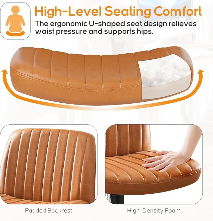 DUMOS Criss Cross Chair Legged Office Wide Comfy Desk Seat, No Wheels Armless Computer Task Seating, Swivel Vanity Home Height Adjustable