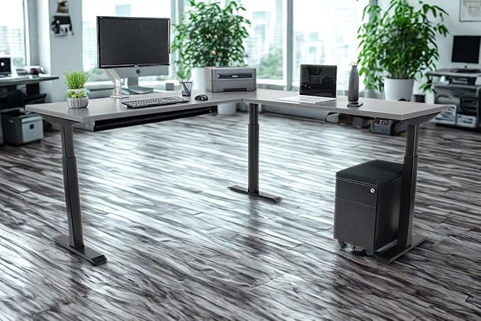 Lift It, Electric Sit Stand Height Adjustable 72"x30" I 48"x24" L-Shape Office Desk for Office or Home, Dual Motor and 4 Memory Digital Control with USB Charging, Charcoal Pattern Top, Black Frame