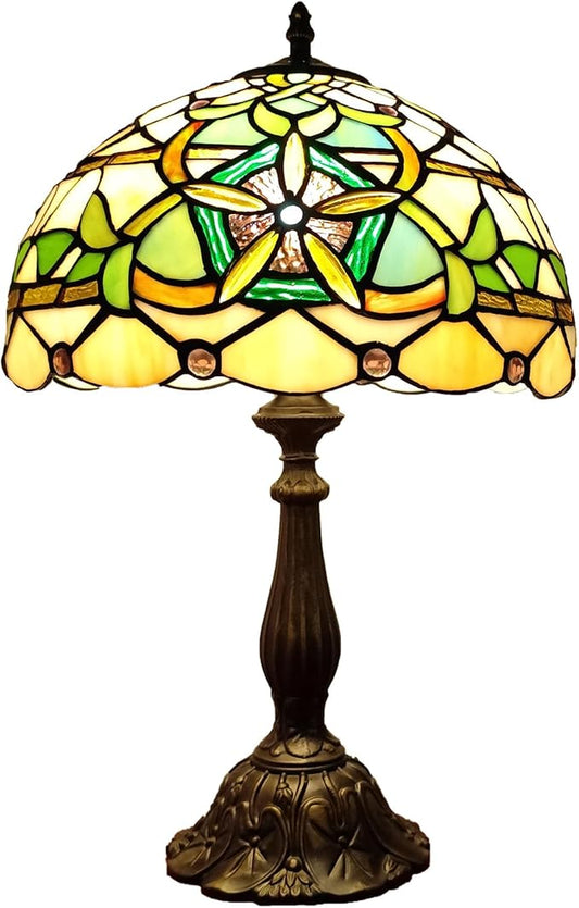 Tiffany Table Lamp Yellow Stained Glass Reading Light 3-Way Small Decorate Lamp for Home Living Room Nightstand Bedroom Office Include Bulb