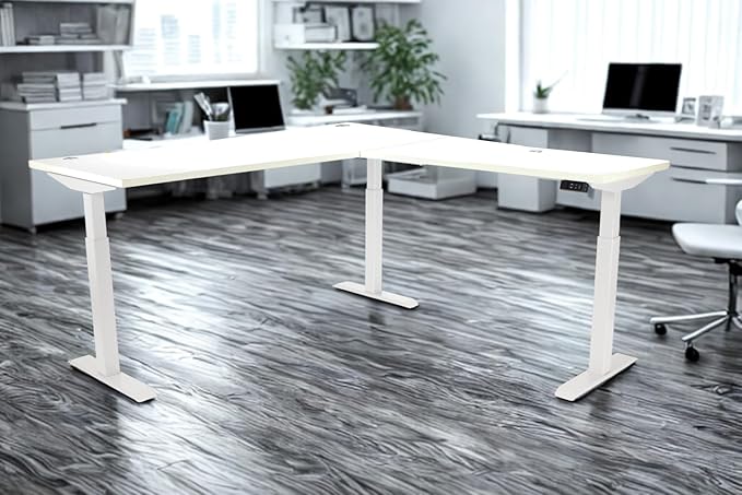 Lift It, Electric Sit Stand Height Adjustable 72"x30" I 48"x24" L Shape Office Desk for Office or Home, Dual Motor, 4 Memory Digital Control with USB Charging, White Top and Frame