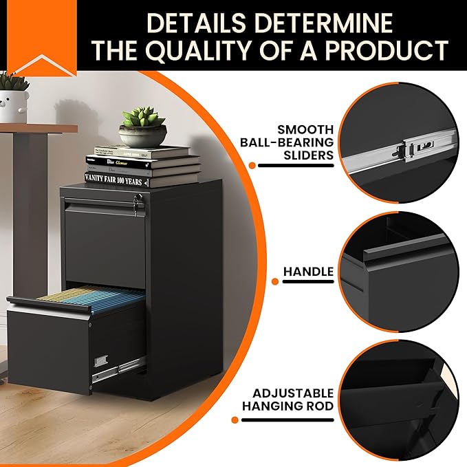 2-Drawer Locking Vertical File Cabinet, Metal Storage Cabinet for Office/Home – Secure Vertical Filing for Letter/Legal/A4/F4 Documents, Easy to Assemble Steel Cabinet, Black (Black, 2 Drawer-28 H)