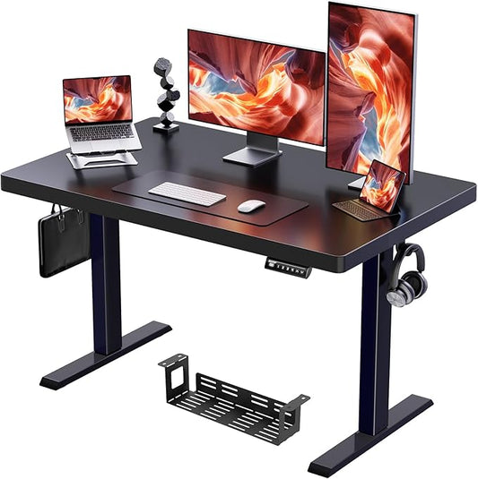 ErGear 48" x 24" Whole Piece Desktop Electric Standing Desk, Thick Height Adjustable Desk with 4 Height Memory, Home Office Computer Table with Cable Management Tray, Black
