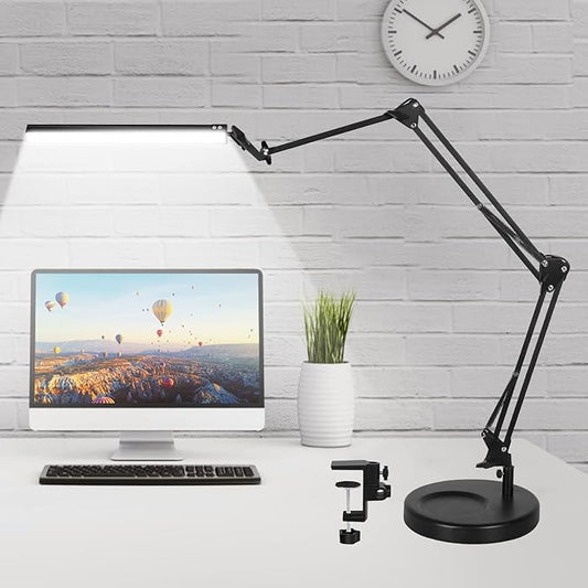 Toolour LED Desk Lamp with Clamp,2-in-1 Clip on Desk Lights with Base,50.7" 3-Section Swing Arm Architect Lamps,Memory Function Desktop Light Bar for Home Office Workbench Reading Craft Drafting