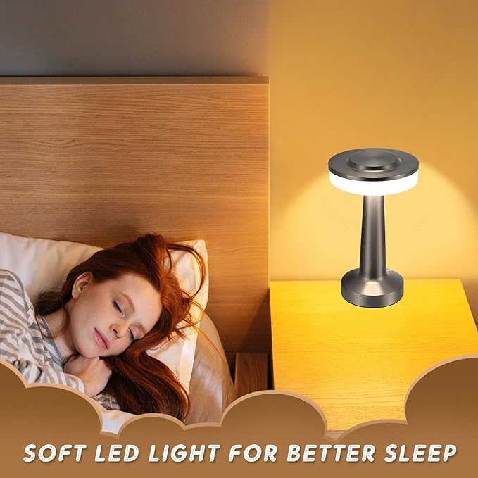 Riakrum Set of 2 LED Portable Cordless Table Lamp with Touch Sensor 3 Color Stepless Dimming Rechargeable Battery up to 15 Hours Cordless Table Light Wireless Lamp for Nursery(Silver,2 Pcs)