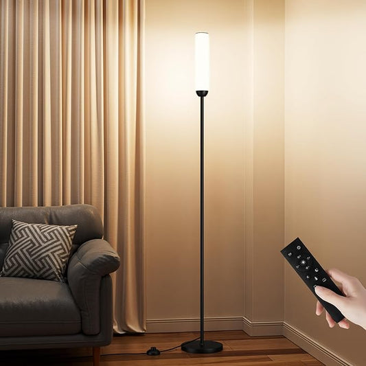 LED Floor Lamp with Remote Control, 65" Standing Lamp with Stepless Adjustable 3000K-6500K Colors & 5%-100% Brightness, Foot Switch(Black)