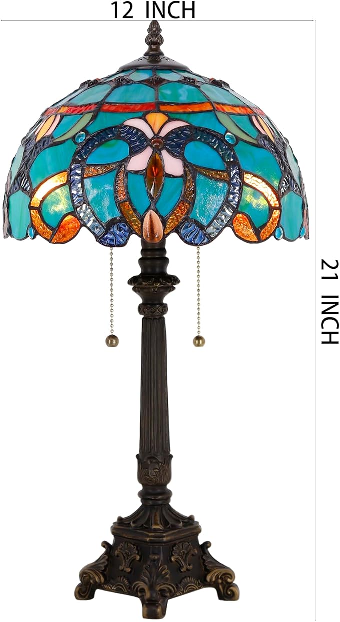 Tiffany Table Lamp Blue Green Stained Glass Desk Lamp 12X12X21 Inches Jewelry Baroque Style Reading Light
