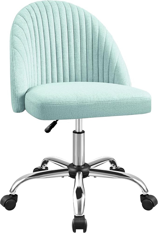 Furniwell Office Chair Armless Cute Desk Chair Modern Adjustable Swivel Padded Fabric Vanity Task Computer Chair Home Office Desk Chairs with Wheels (Bright Green)