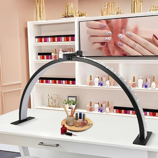Half-Moon Nail Desk Lamp, Upgrade 30 Inches Lash Light for Eyelash Extensions, 3400 Lumen Led Light for Nails,Tattoo Artists, Adjustable Brightness Warm, Soft, Cool (Black)