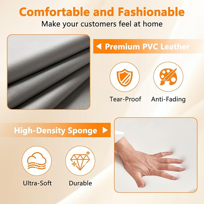 CLATINA Waiting Room Chairs No Wheels Set of 2, Stationary Leather Office Reception Guest Chair with Padded Arms for Elderly Desk Conference Room Lobby Table Side Salon, Grey