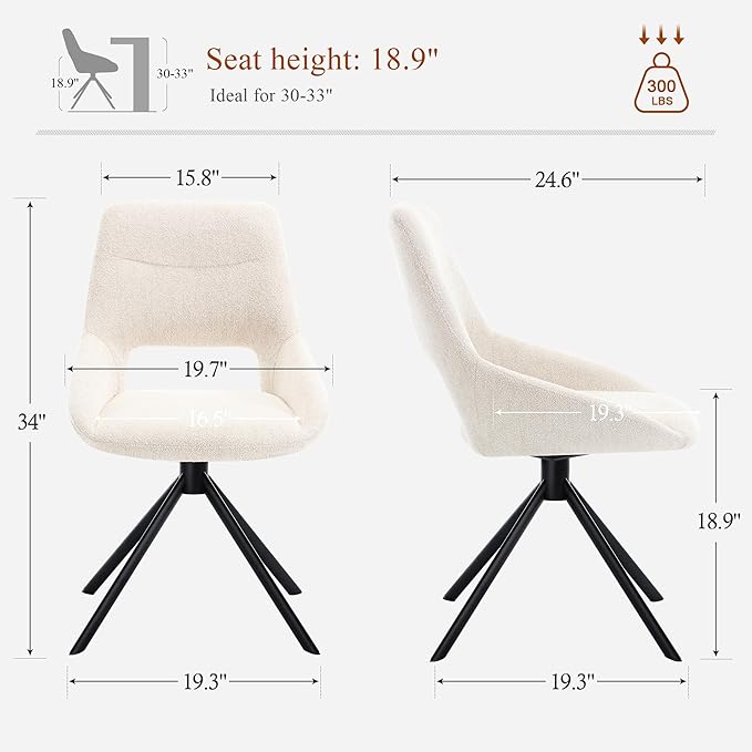 Mid Century Modern Desk Chair No Wheels Set of 1, Linen Fabric Swivel Dining Chair with Metal Legs, Swivel Accent Chair Armchair for Small Spaces, Home Office, Living Room, Bedroom, Beige