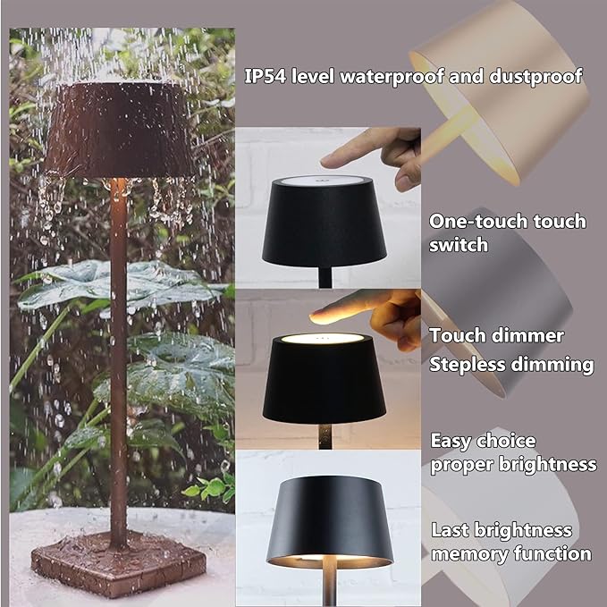 Rechargeable led Cordless Table Lamps, Aluminum, dimmable,Suitable for Indoor and Outdoor Lighting Grey