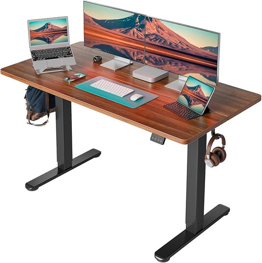 Cubiker Modern Black Walnut 55 x 24 Inch Electric Standing Desk, 28-46.5 Inch Height Adjustable, 2-Monitor Capacity, Gaming