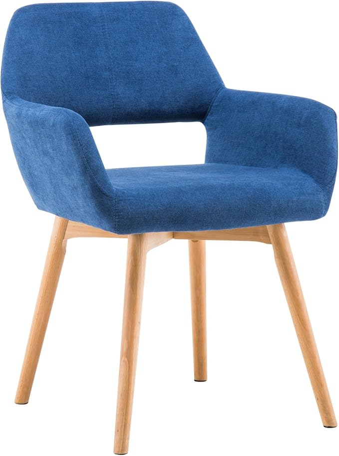 Desk Chair No Wheels Vanity Chair Comfy Accent Chair for Living Dining Room Bedroom Home Office Mid Century Modern Upholstered Armchair Sofa Chair (Blue, 1)