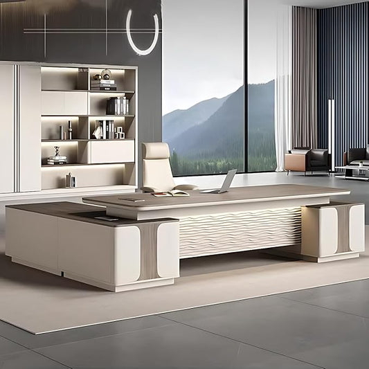 102IN Executive Desk with Drawers - Fashionable Executive Desk with Large Storage Space & Concealed Wire Box & Password Lock | Unique Front Panel & Spacious Worksurface