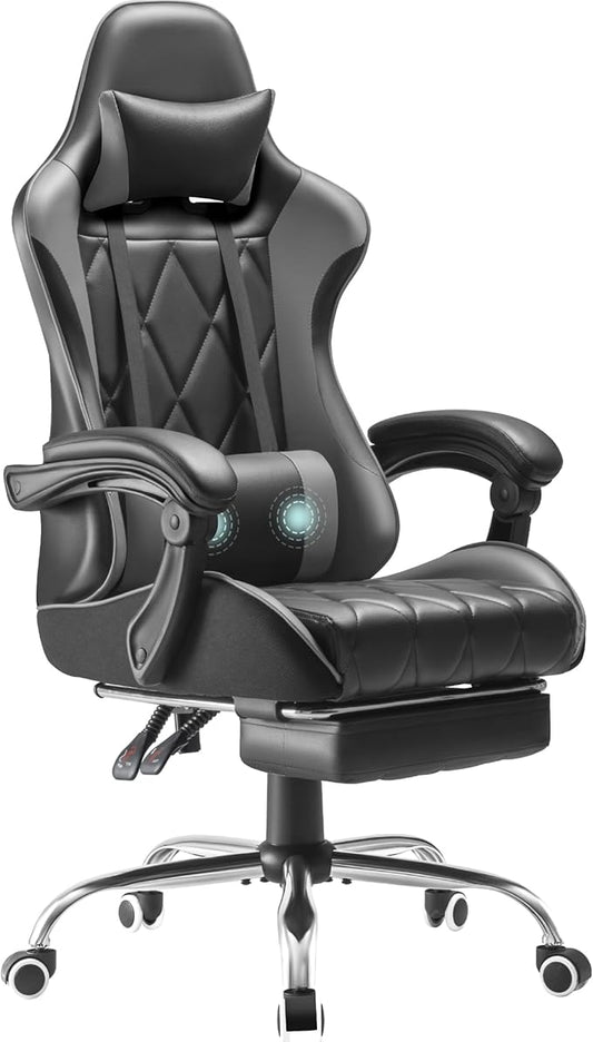 Homall Gaming Chair, Computer Chair with Footrest and Massage Lumbar Support, Ergonomic High Back Video Game Chair with Swivel Seat and Headrest (Grey)
