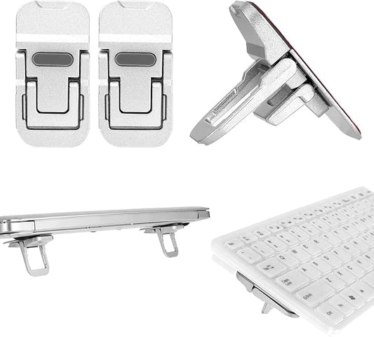 Bewudy 2 Pcs Portable Keyboard Riser With Dual Tilt Angle Adjustment, Foldable Laptop Stand, Mini Computer Stand for Desk, Self-Adhesive Feet for Most Keyboards (Silver)