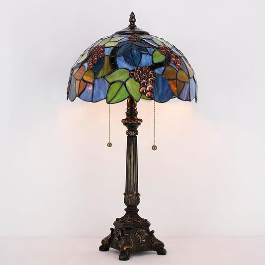 Tiffany Table Lamp Purple Stained Glass Desk Lamp 12X12X21 Inches Grape Style Reading Light