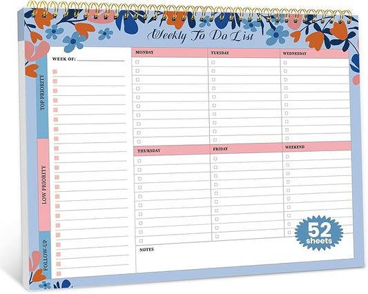 Weekly To Do List Notepad with 52 Undated Sheets（8.5"×11"）- Undated Weekly Planner Notepad for Office Desk Accessories and Supplies - Frosted Coral