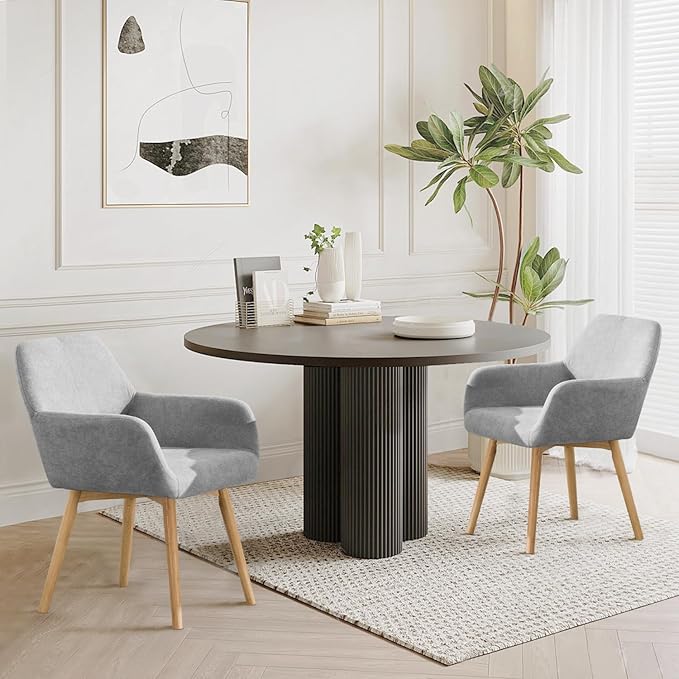 Mid Century Modern Dining Chairs Set of 4 & 2 & 6 Comfy Accent Chair Upholstered Kitchen Dining Living Room Chairs for Bedrooms Waiting Room Home Arm Desk Chair No Wheels (Gray, 4)