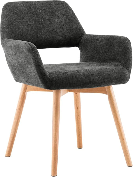Desk Chair No Wheels Vanity Chair Comfy Accent Chair for Living Dining Room Bedroom Home Office Mid Century Modern Upholstered Armchair with Wood Legs (Charcoal, 1)
