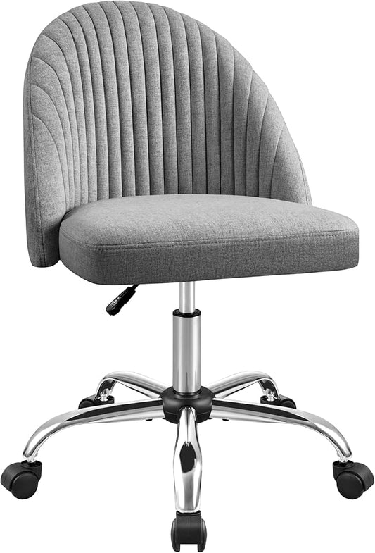 Furniwell Office Chair Armless Cute Desk Chair Modern Adjustable Swivel Padded Fabric Vanity Task Computer Chair Home Office Desk Chairs with Wheels (Dark Grey)