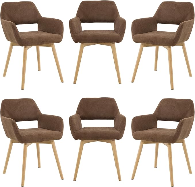 Mid Century Modern Dining Chairs Set of 6 & 4 & 2 Comfy Accent Chair Upholstered Kitchen Dining Living Room Chairs for Bedrooms Waiting Room Home Arm Desk Chair No Wheels (Brown, 6)