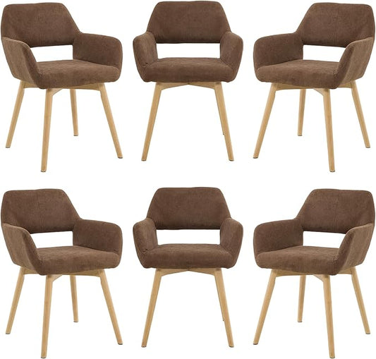 Mid Century Modern Dining Chairs Set of 6 & 4 & 2 Comfy Accent Chair Upholstered Kitchen Dining Living Room Chairs for Bedrooms Waiting Room Home Arm Desk Chair No Wheels (Brown, 6)