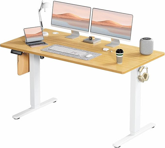 Electric Standing Desk, Adjustable Height Stand up Desk, 55x24 Inches Sit Stand Home Office Desk with Splice Board,Bamboo