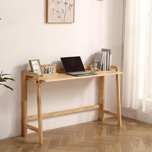 Solid Wood Folding Desk, 39'' Foldable Writing Computer Table for Home Office, Study, Bedroom,Wooden Office Desk Table for Small Spaces, Natural Color