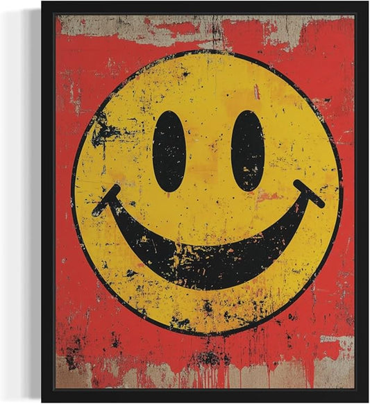 Smiley Face Pop Art Poster Print, Vintage Retro Wall Art Decor Paintings Classic Artwork for Bedroom Living Room Decorations. 43 (Smiley Face, 8 x 10 inches, Black Frame)