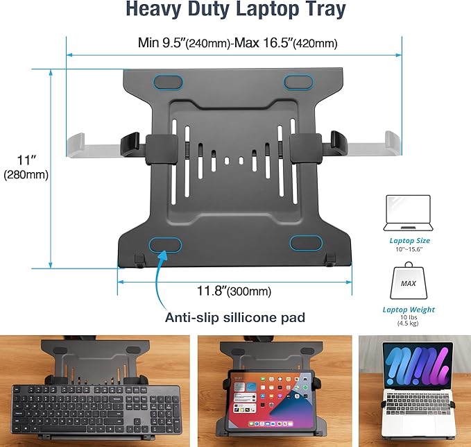 AVLT Laptop and Monitor Arm - Mount 15.6" Notebook and 38" Monitor on 2 Full Motion Adjustable Arms - Organize Your Work Surface with Ergonomic VESA Monitor Mount