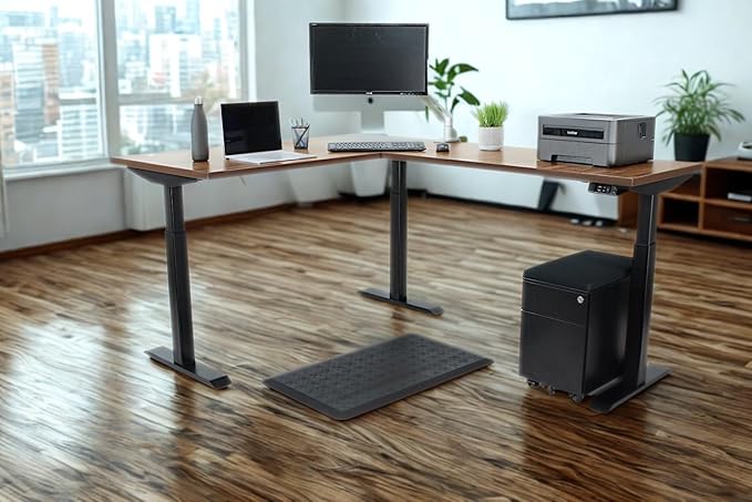 Lift It, Electric Sit Stand Height Adjustable 72"x24" I 48"x24" L-Shape Office Desk Office or Home, Dual Motor, 4 Memory Digital Control with USB Charging, Walnut Block Top, Black Frame