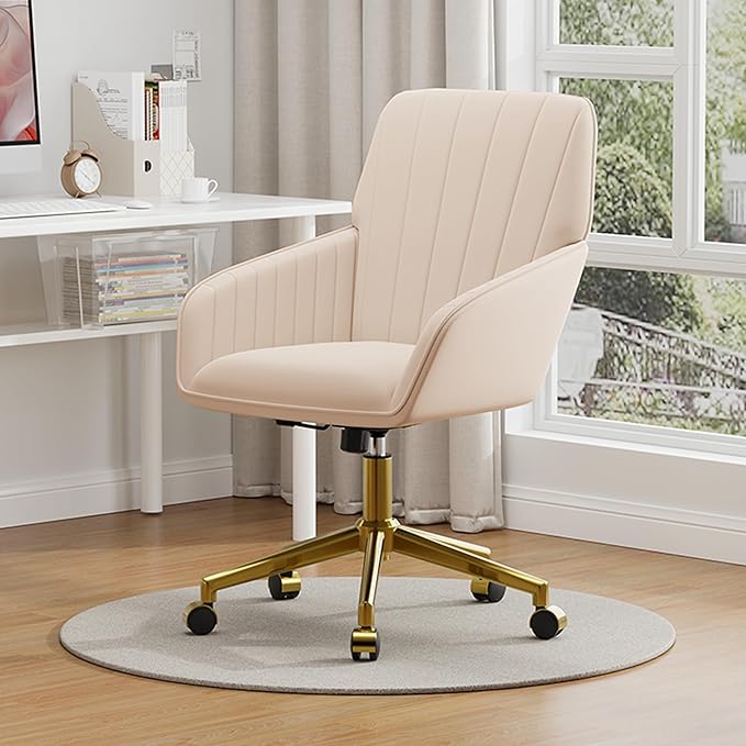 YISHENG Velvet Office Desk Chair with Gold Base, with Wheels,Modern Height Adjustable 360 Degree Swivel Upholstered Vanity Chairs with Arms for Living Room Bedroom,Khaki