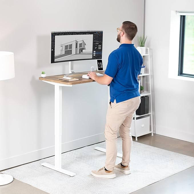 VIVO Electric 43 x 24 in Standing Desk, Memory Height Adjustment, 1B Series, One-Piece Reclaimed Wood Top, White Frame, DESK-KIT-1W4P