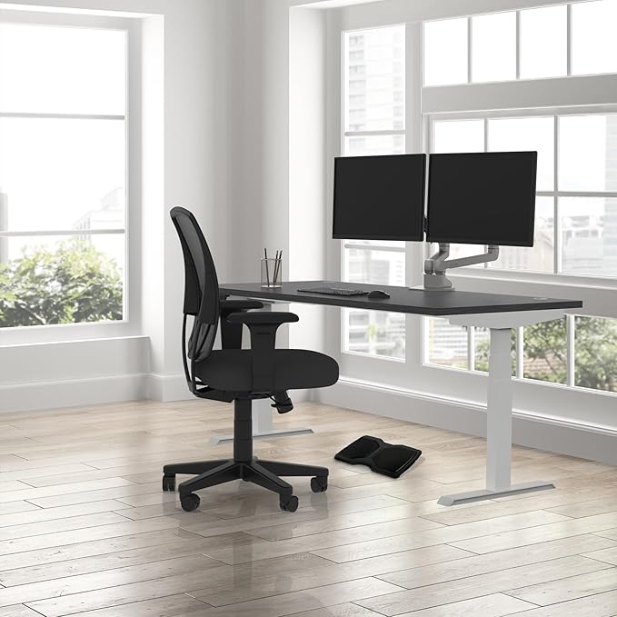 Lift It, 66"x30" Electric Height Adjustable Desk for Office or Home, Dual Motor and 4 Memory/USB Charging LED Control, Charcoal Strand Top and White Frame