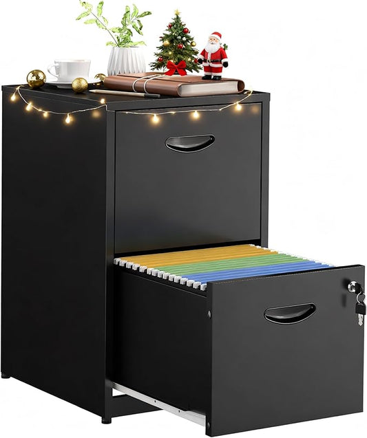 2 Drawer File Cabinets,Metal Office File Cabinet with Lock,Black Filing Cabinets for Home Office,Vertical Modern File Cabinet Office Two Drawers for Hanging Letter,Assembly Required