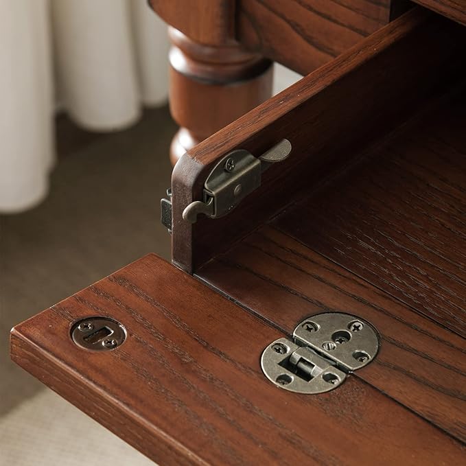 Farmhouse Oak Laptop Desk with Drop Front Keyboard Drawer, Solid Wood Writing Desk for Home Office, Mission Oak – Leick Home, 82410