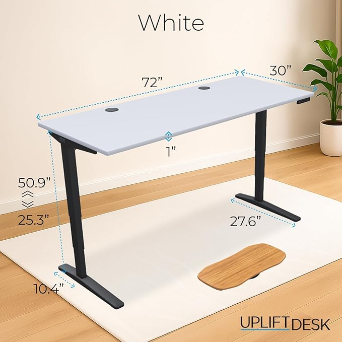UPLIFTDESK V2 2-Leg Laminate White Standing Desk – Adjustable Height, Advanced 1-Touch Memory Keypad, Under Desk Cable Management, Wire Grommets & Rocker Board (Black C-Frame, 72 x 30 inch)