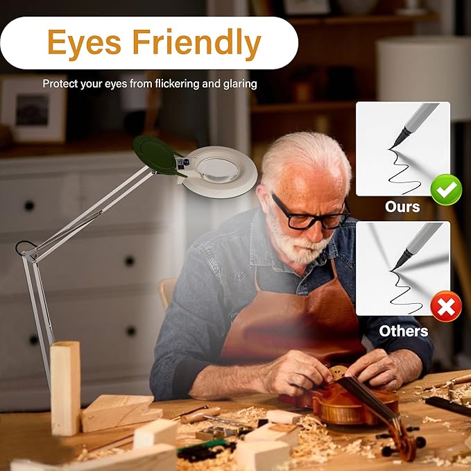 10X Magnifying Glass with Light and Stand,LED Dimmable Lighted Desk Lamp with Clamp,Magnifier Hands Free-Adjustable Stainless Steel Bracket,for Crafts Hobbies Reading Painting Sewing Close Work