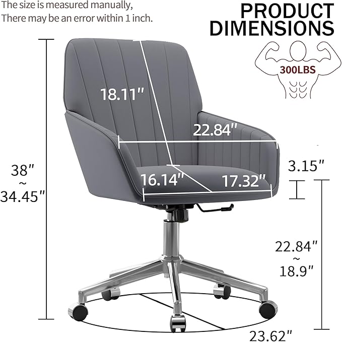 YISHENG Velvet Office Desk Chair with Silver Base, with Wheels,Modern Height Adjustable 360 Degree Swivel Upholstered Vanity Chairs with Arms for Living Room Bedroom,Gray