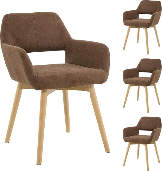 Mid Century Modern Dining Chairs Set of 4 & 2 & 6 Comfy Accent Chair Upholstered Kitchen Dining Living Room Chairs for Bedrooms Waiting Room Home Arm Desk Chair No Wheels (Brown, 4)