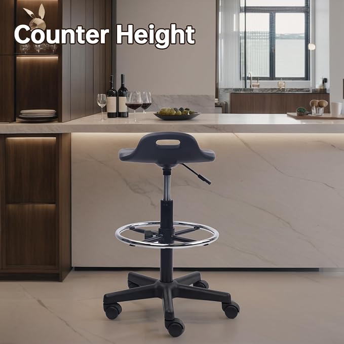 Adjustable Height Drafting Rolling Stool with Foot Rest Breathable Seat Cushion Swivel Chair, Multi-Purpose Work Stools for Nail Salon Office Bar Lab Counter Barber Kitchen Shop Black, 2PK