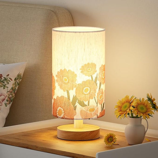 Sunflower Table Lamp for Bedroom - Inline Control, Small Bedside Lamp with 3000K A15 LED Blub, Easy Assembly (Sunflower Cream Shade, 9" Inline Control)