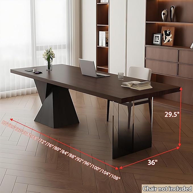 Modern Home Office Desk - Novel Design Office Table with Multifunctional Socket, Solid Wood Executive Desk with Spacious Desktop ＆ Personalized Table Legs (Black, 80IN)