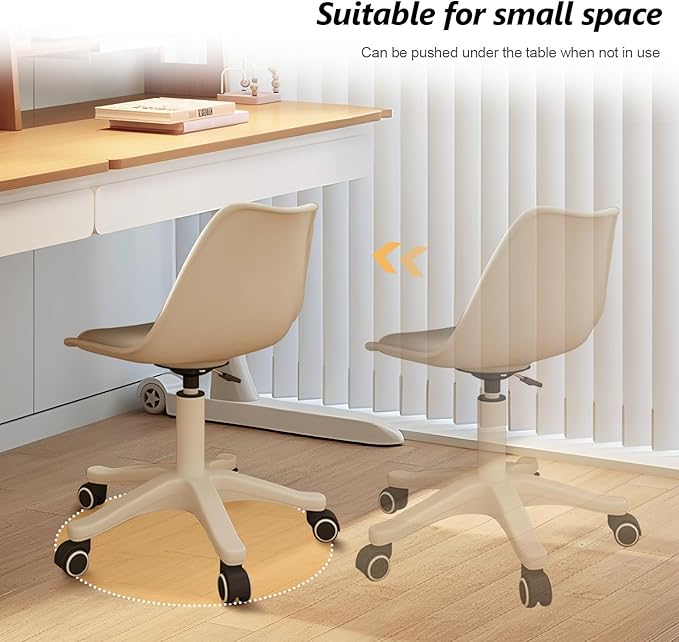 Small Desk Chair Cute Armless Task Vanity Chair with Soft Padded Cushion, Plastic Height Adjustable Home Office Chairs for Teens Girls