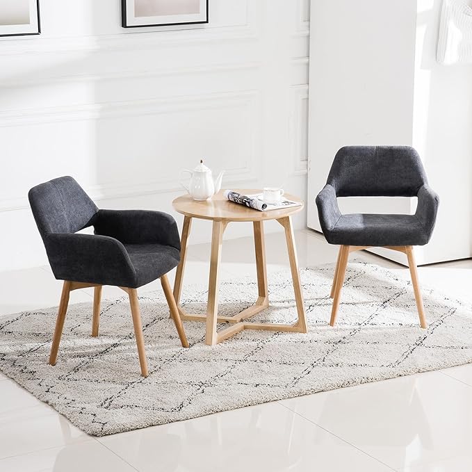 Mid Century Modern Dining Chairs Set of 2 & 4 & 6 Comfy Accent Chair Upholstered Fabric Kitchen Dining Living Room Chairs for Bedrooms Waiting Room Home Arm Desk Chair No Wheels (Charcoal, 2)