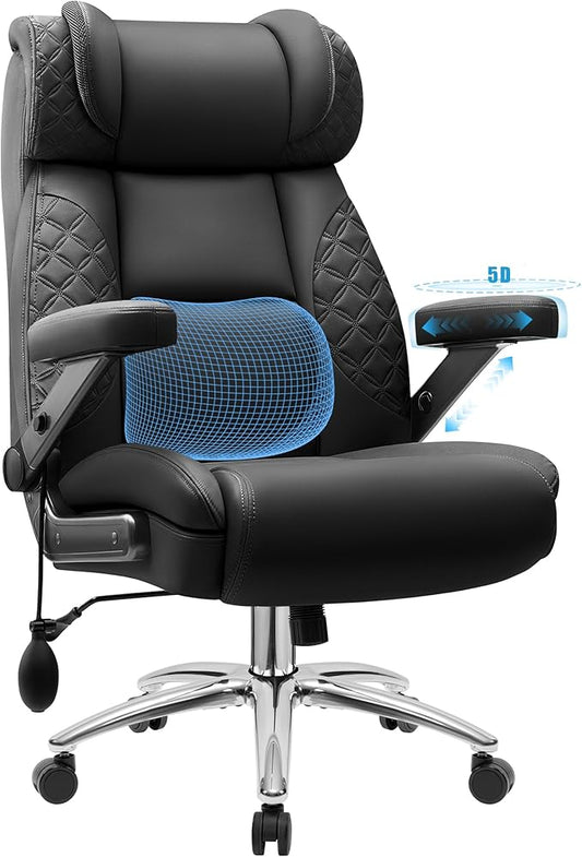 Big and Tall Office Chair, Desk Computer Chair for Heavy People, Oversized Executive Gaming Chair, Extra Wide 500LBS Ergonomic Comfy Office Chair with Adjustable Lumbar Support & 5D Flip Arms